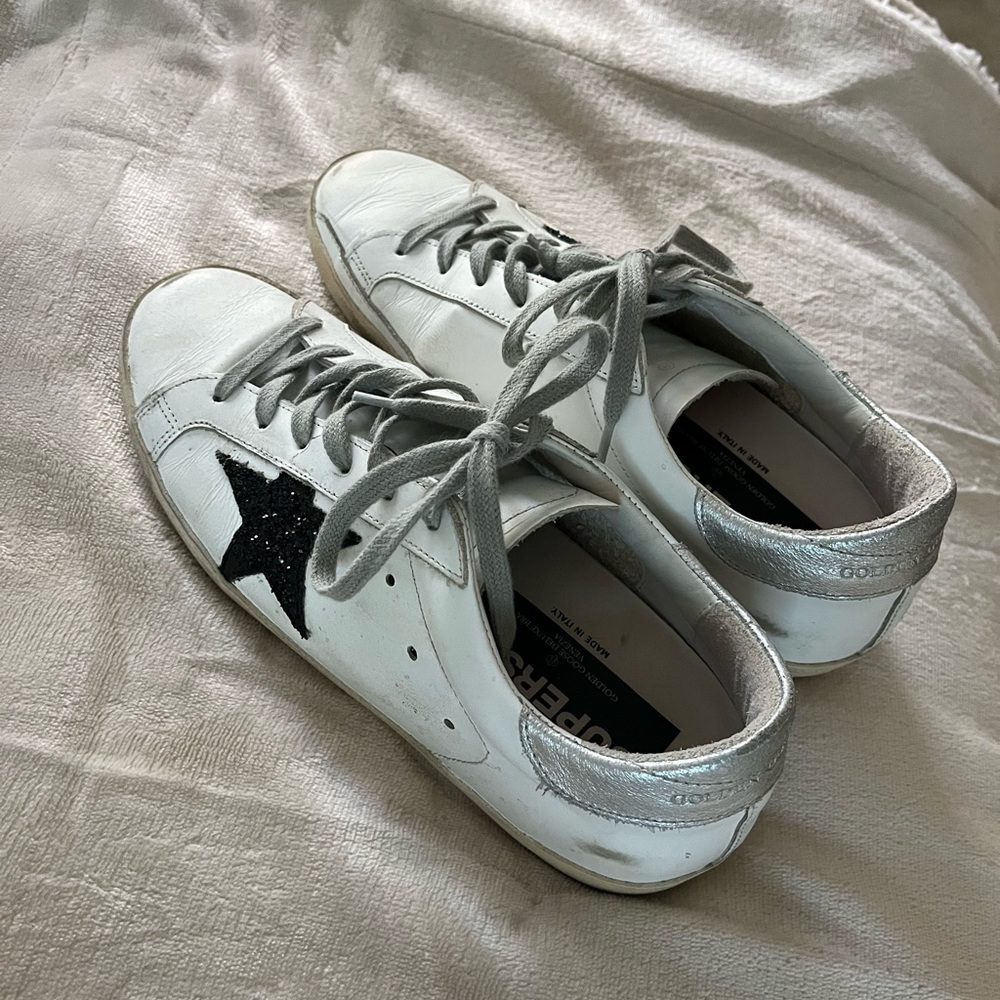 Golden Goose Superstar Sneakers in White and Silver